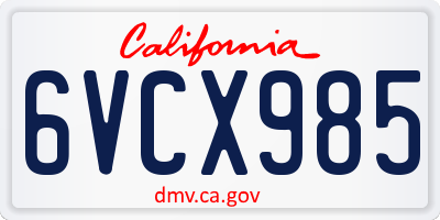 CA license plate 6VCX985