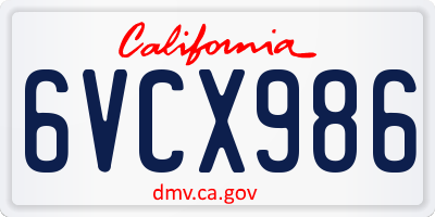 CA license plate 6VCX986