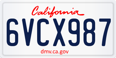 CA license plate 6VCX987