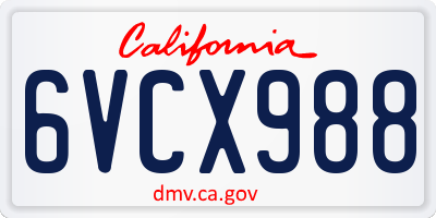 CA license plate 6VCX988