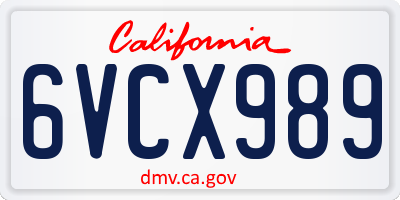 CA license plate 6VCX989