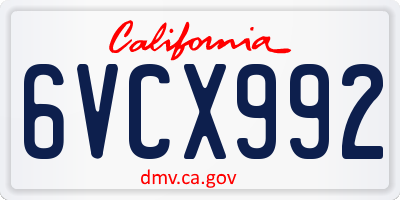CA license plate 6VCX992
