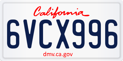 CA license plate 6VCX996