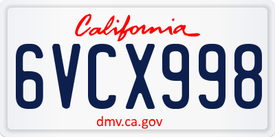 CA license plate 6VCX998