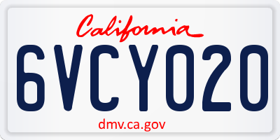 CA license plate 6VCY020