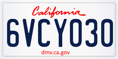 CA license plate 6VCY030