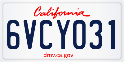 CA license plate 6VCY031