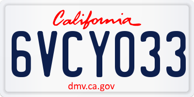 CA license plate 6VCY033