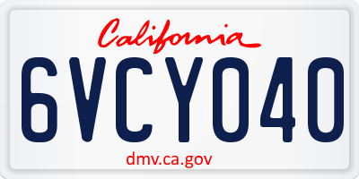 CA license plate 6VCY040