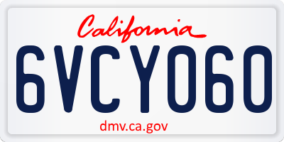 CA license plate 6VCY060