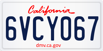 CA license plate 6VCY067