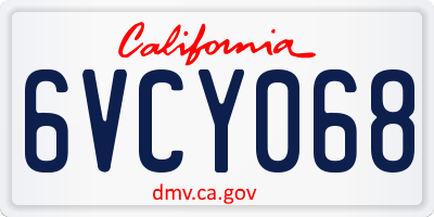 CA license plate 6VCY068
