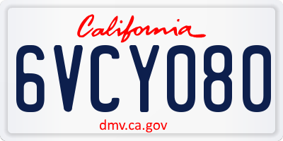 CA license plate 6VCY080