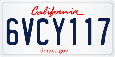 CA license plate 6VCY117