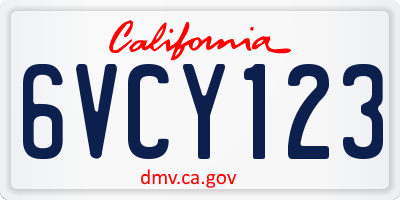 CA license plate 6VCY123