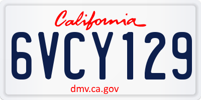 CA license plate 6VCY129