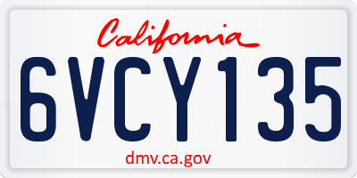 CA license plate 6VCY135