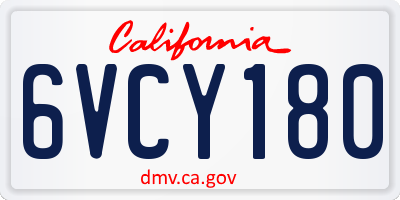 CA license plate 6VCY180