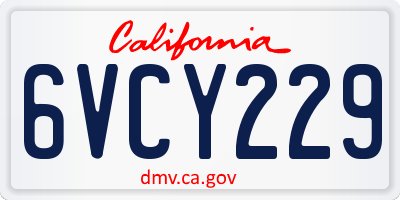 CA license plate 6VCY229