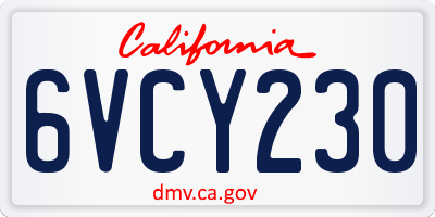 CA license plate 6VCY230