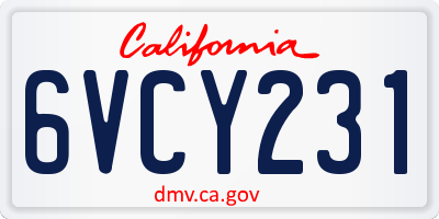 CA license plate 6VCY231
