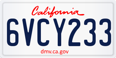 CA license plate 6VCY233