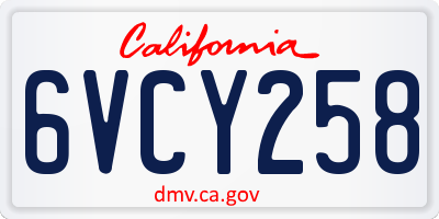 CA license plate 6VCY258