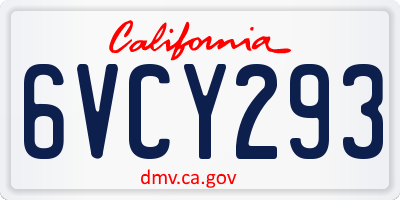 CA license plate 6VCY293