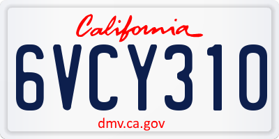 CA license plate 6VCY310