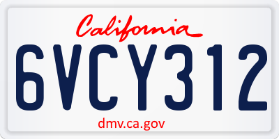 CA license plate 6VCY312