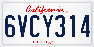 CA license plate 6VCY314