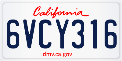 CA license plate 6VCY316