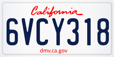 CA license plate 6VCY318