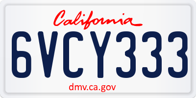 CA license plate 6VCY333