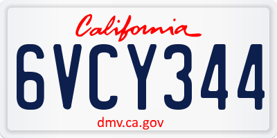 CA license plate 6VCY344
