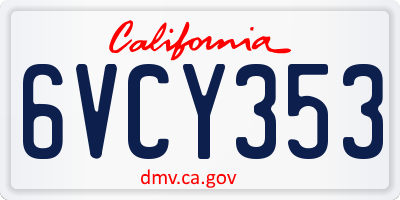 CA license plate 6VCY353
