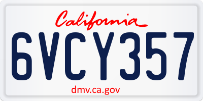 CA license plate 6VCY357