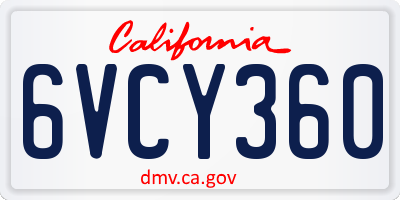 CA license plate 6VCY360