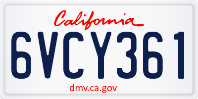 CA license plate 6VCY361