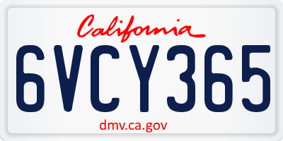 CA license plate 6VCY365