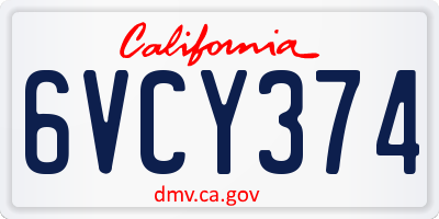 CA license plate 6VCY374