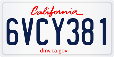 CA license plate 6VCY381