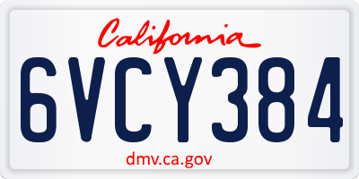 CA license plate 6VCY384