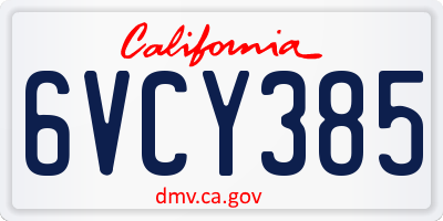 CA license plate 6VCY385