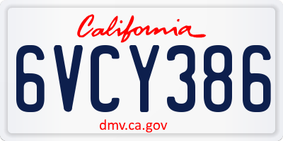 CA license plate 6VCY386