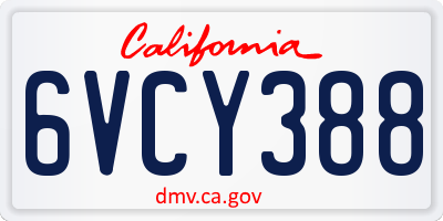 CA license plate 6VCY388