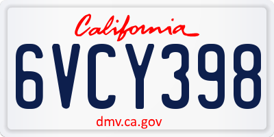 CA license plate 6VCY398