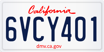 CA license plate 6VCY401