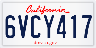 CA license plate 6VCY417