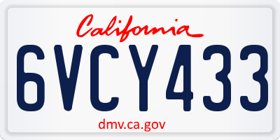 CA license plate 6VCY433